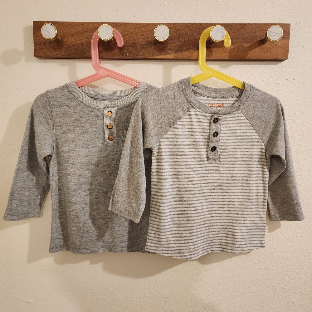 Cat & Jack Gray and Striped Long Sleeve Tees